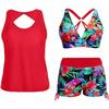 Hollow Back Three-piece Set, Side Adjustable Drawstring Boxers, Split Swimsuit for Women