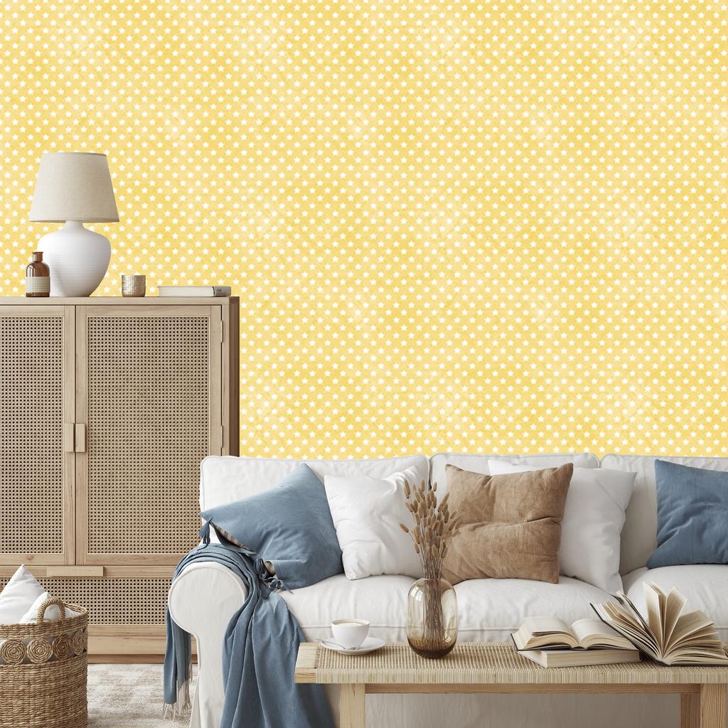 Cream and Yellow Stars Wallpaper for Living Room and Bedroom 50x1000