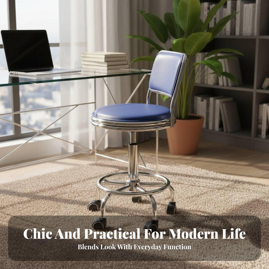 Adjustable Pedestal Stool 360-Degree Swivel Low-Back for Adults