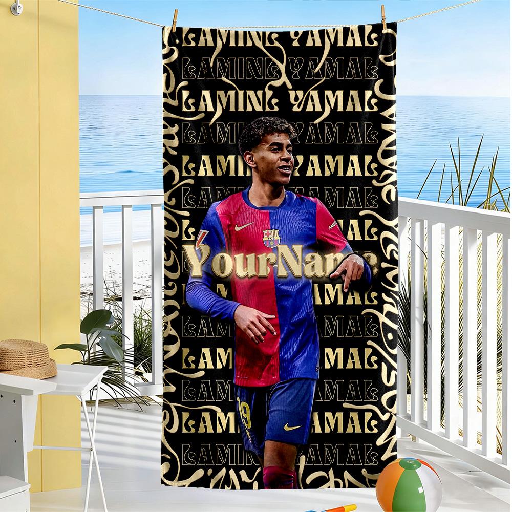 Lamine Yamal Personalisiertes Text Strandtuch Super Weich & Saugfähig Ideal für Reisen Outdoor Schwimmbad Yoga Surfen Camping Wandern Fitnessstudio Geschenk Urlaub
