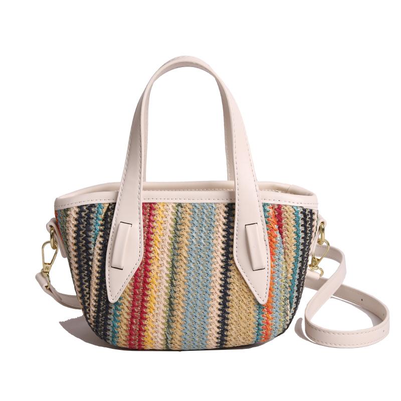 Bohemian gestreifte Mini-Strohtasche für Damen Fashi Süß Jugend Top-Griff für den Sommer Bunte gewebte Umhängetasche