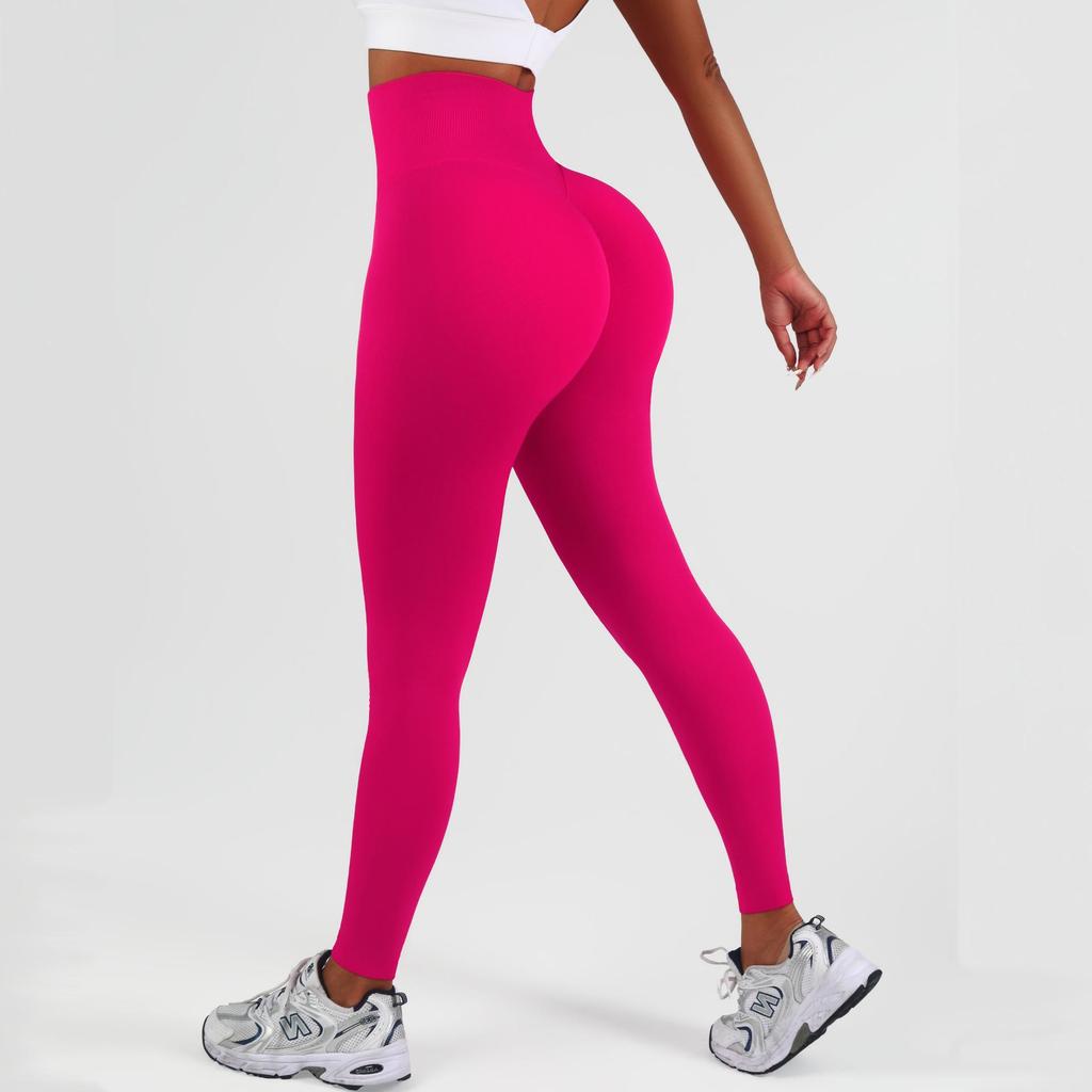 Women's High-Waist Seamless Slim-Fit Peach-Enhancing Fitness Leggings with Separate Waistband for Cycling.
