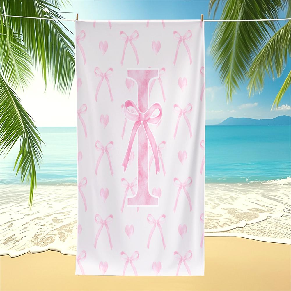 

Pink Letter Bow Beach Towel, Quick-Drying Microfiber Pool Towel, Durable Camping Towel for Beach, Pool, Bathroom Use,Summer Gift W30*H60(CM)