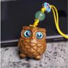 Vintage Owl Hanging Decoration Green Sandalwood Mobile Keychain Pendant Statue Courtyard Balcony Wind Chime Home Deco
