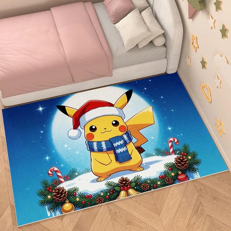 Area Rug, Faux Cashmere, Pikachu 3D Print, Soft Water Absorbent, Cute Strawberry Cartoon Bedroom Floor Carpet