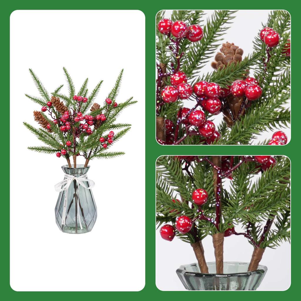 1PC Artificial Plants Pine Needles Leaves with Pinecones and Red Berries Christmas Decoration Home Table Party Decor