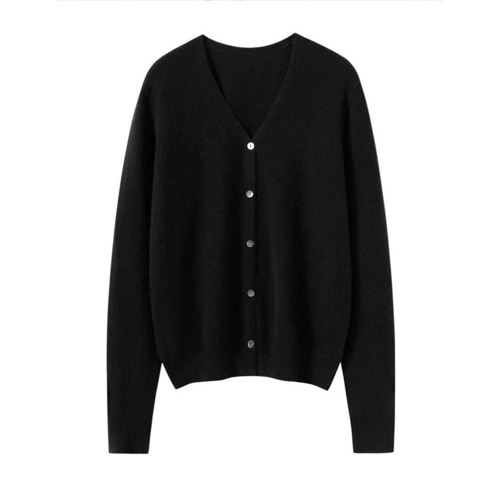 Cashmere V-Neck Cardigan Coat: Loose-Fit, Long Sleeve, Single-Breasted