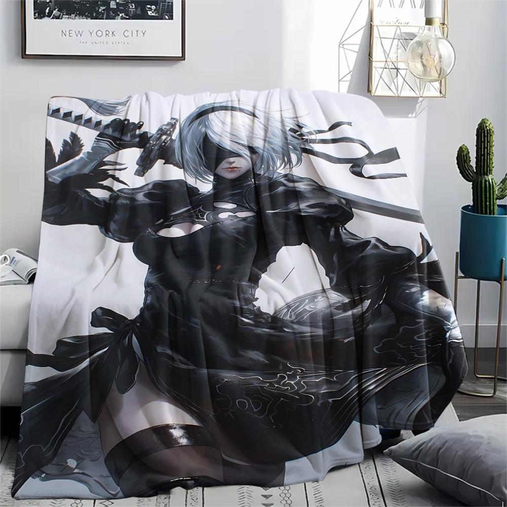 1Pc Yorha 2b Print Flannel Blanket, High quality Comfortable for All Seasons, Home Decor, Warmth and Comfort, Perfect for Christmas Gifts