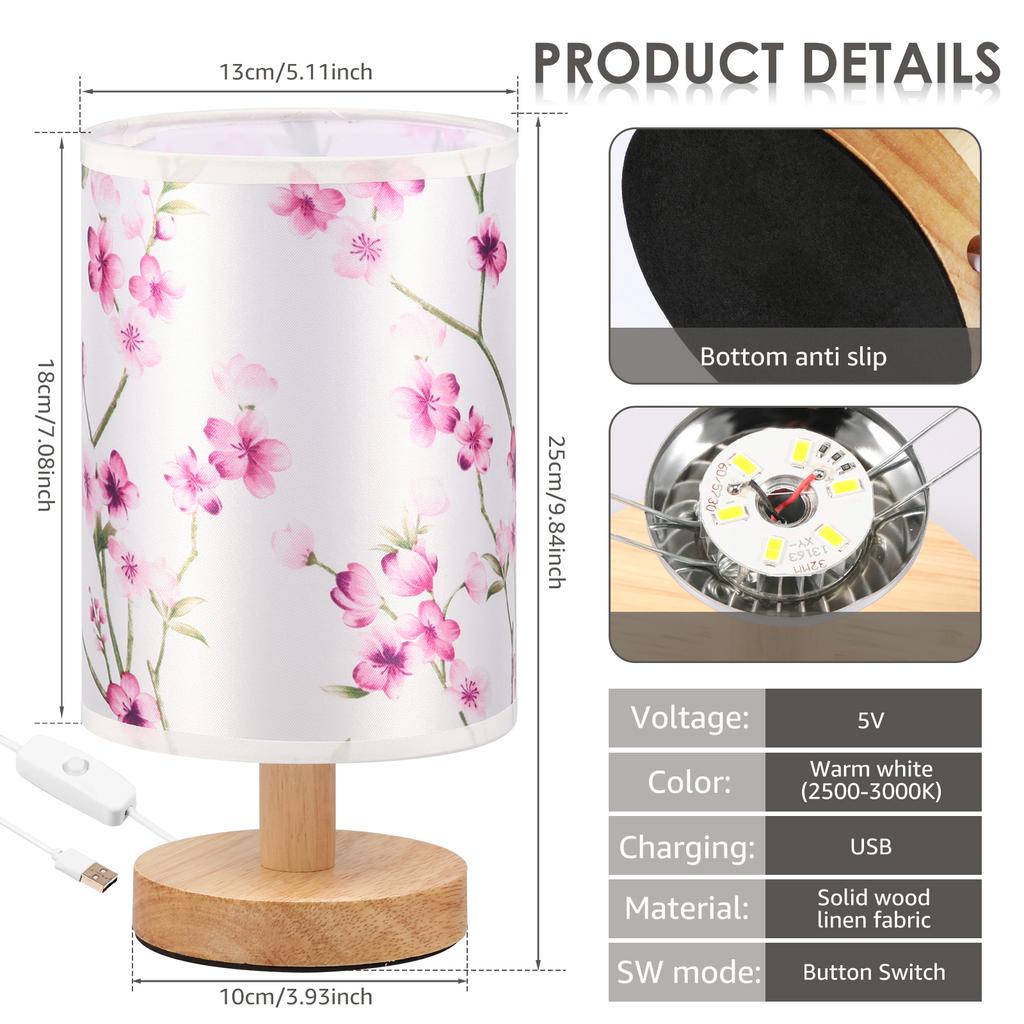 Fabric LED Table Lamps USB Bedside Night Lamp Wood Base Chinese Style Lampshade Decor Light for Home Bedroom Office Desk Lights