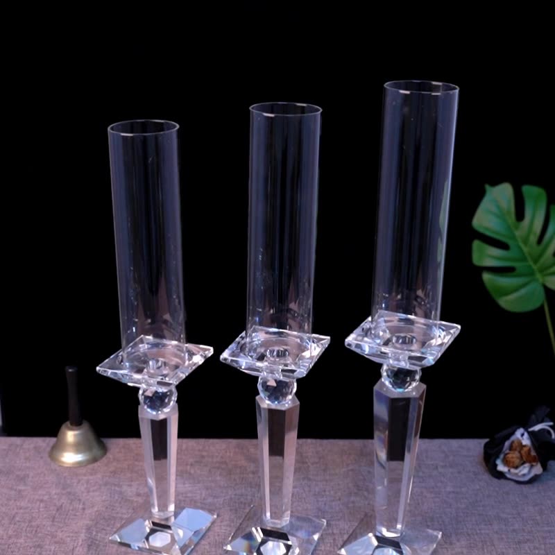 Clear Crystal Candelabra Centerpieces Wedding Candelabra Glass Candle Holders for Home Decoration (Clear,9*46CM)