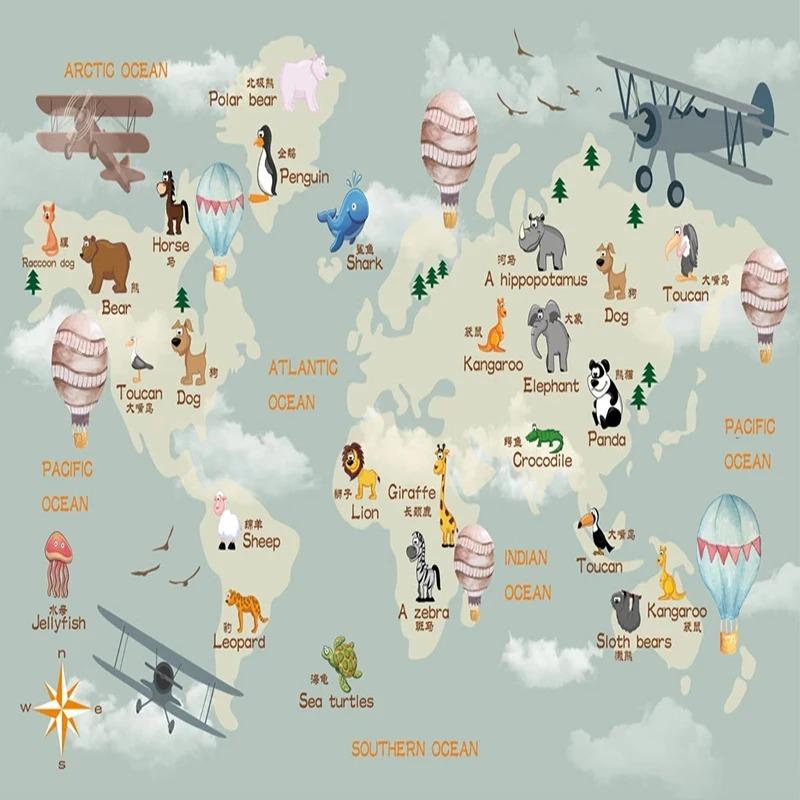 3d Cartoon Wallpaper World Map Wallpaper Children's Living Room Bedroom Background Wall Mural