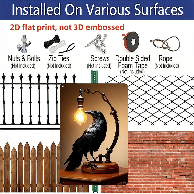 2D Flat 1pc Retro Crow and Black Metal Sign, A 12 By 8 Inch Metal Crow Art Decoration Plaque, Ideal for Home and Office, Modern Interior Design