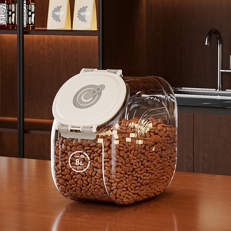 Large Capacity Sealed Moisture-Proof Pet Food Storage Bucket, Transparent for Cat and Dog Food