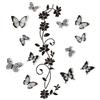 New 3D Butterfly Wall Stickers  Black Flower Rattan Living Room Background Room Wall Stickers Dark Style 38*43cm Home Decor