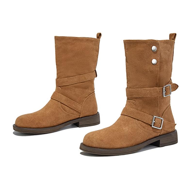 Fashion AIYUQI2025 New Women's Western Cowboy Boots Non-Slip Buckle Women Motorcycle Boots Large-Size Autumn/Winter Mid-Cut Female Boots
