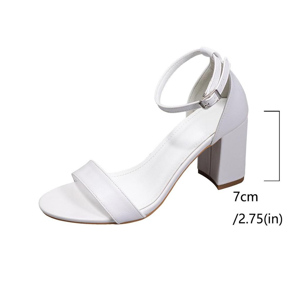 2026 Women's Plus Size Summer Sandals - One-Strap Chunky Heel, European American Style, White, 7.5cm Heels