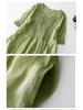 2024 Summer Women's Cotton-Linen V-Neck Pleated Retro Dress