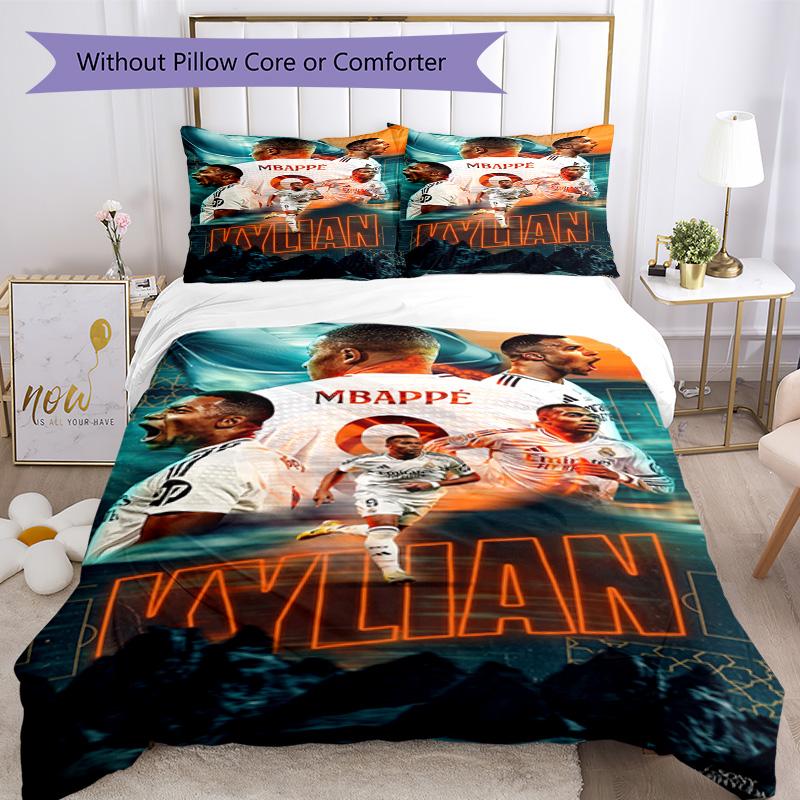 Set Biancheria da Letto Mbappe Copripiumino Traspirante con Federe Biancheria da Letto Decorativa per Camera da Letto Decorazione Casa Regalo di Compleanno