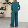 Women's 2-Piece Outfit Set Button Down 3/4 Sleeve Top and Wide Leg Pants Color Casual Matching Set for Everyday Wear