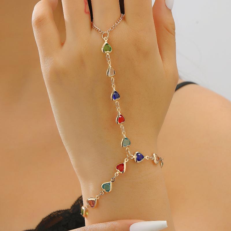 Pulsera Anillo de Cristal Grande Dorado Para Mujeres Cadena de Muñeca Joyería Cadena de Dorso de Mano