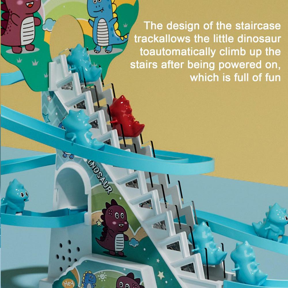 Electric Stair Climbing Toy, Dinosaur Track Sliding Toy Dino Slide Toy Dinosaur Escalator Toy Dino Musical Toy Gliding Track Toy with Music & Lights