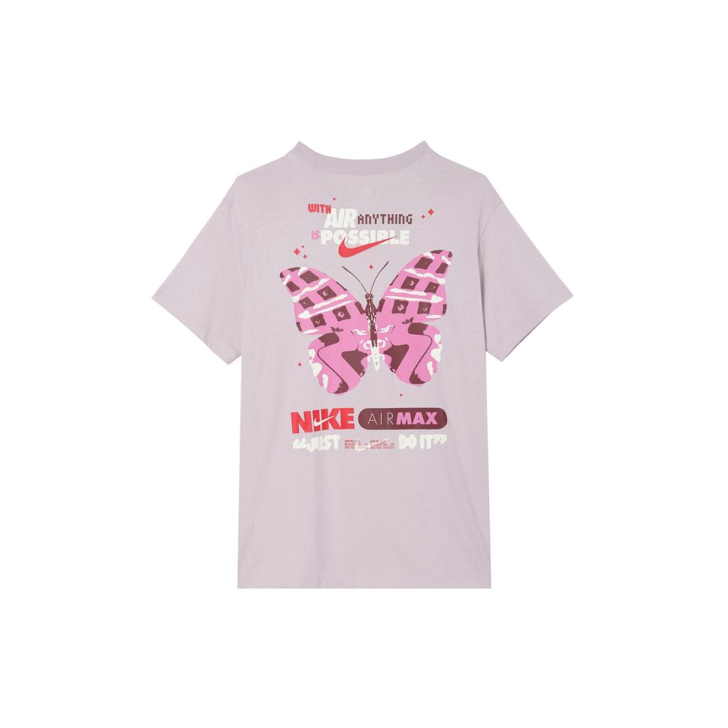 Nike Sportkleding Letterprint Ronde Hals Casual Vintage Korte Mouw T-shirt Dames Tops Grijs Paars FQ8874-019