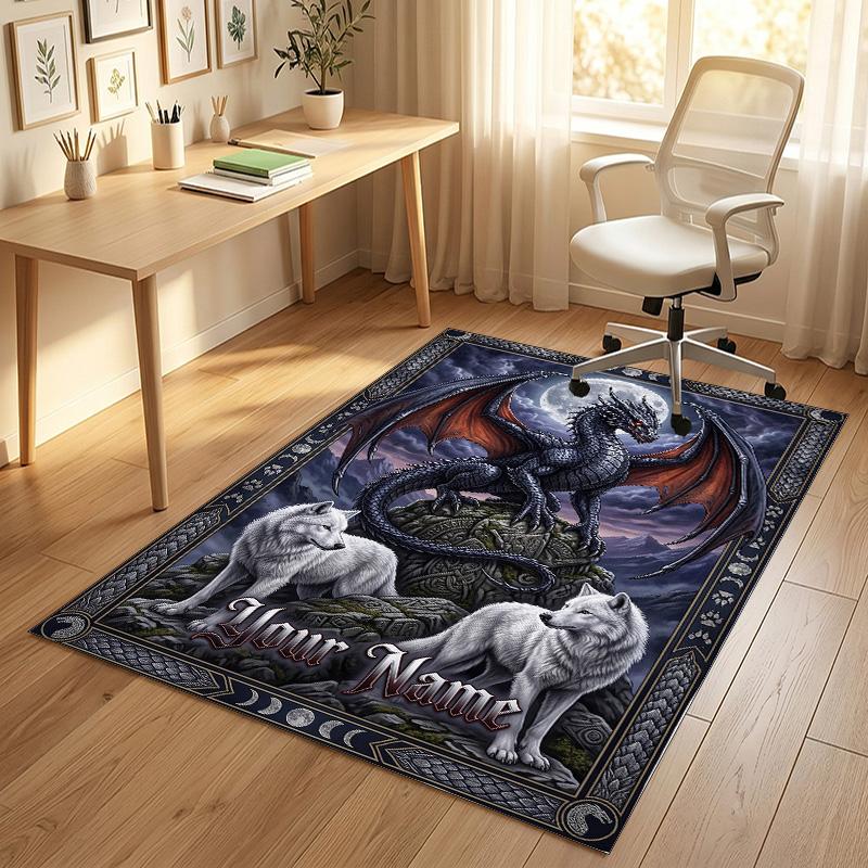 Dragon Phoenix Theme Crystal Velvet Rug Personalized Custom Name Text Soft Floor Mat Home Decor