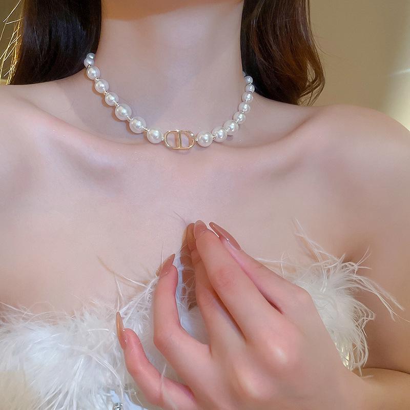 Retro Court Style Double Layer Pearl & Diamond Necklace - Elegant Choker for Women