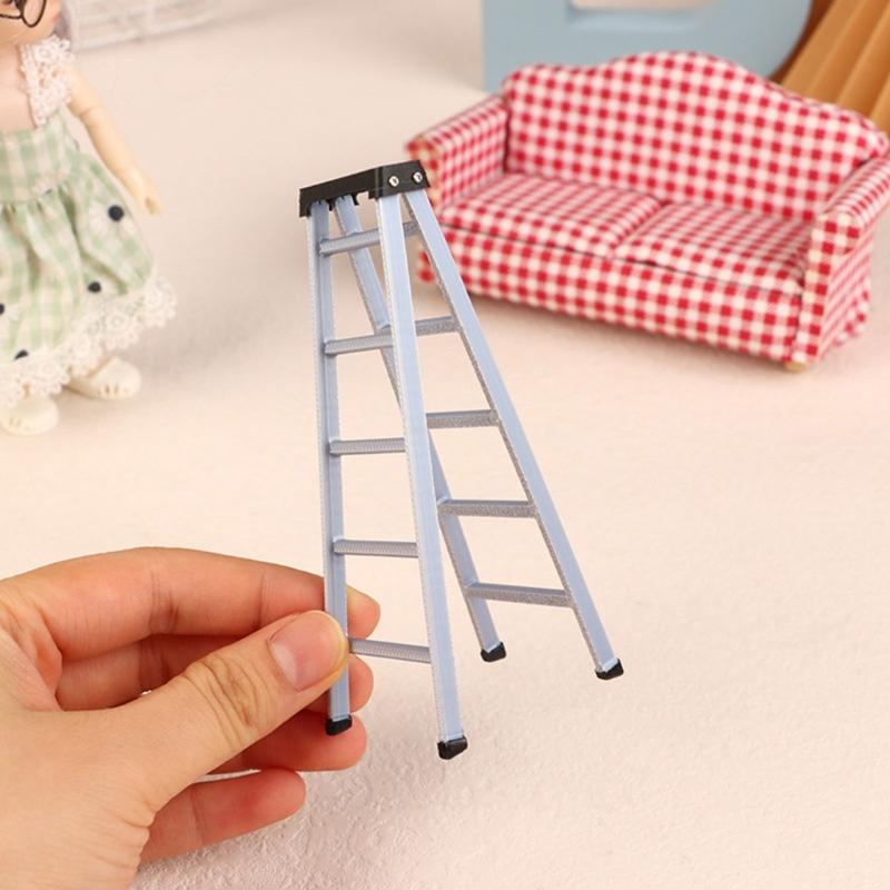Doll House Ladder 1/12 Miniature Furniture Toy Doll House Accessory for Kids Pretend Play Craft Model Project Decoration