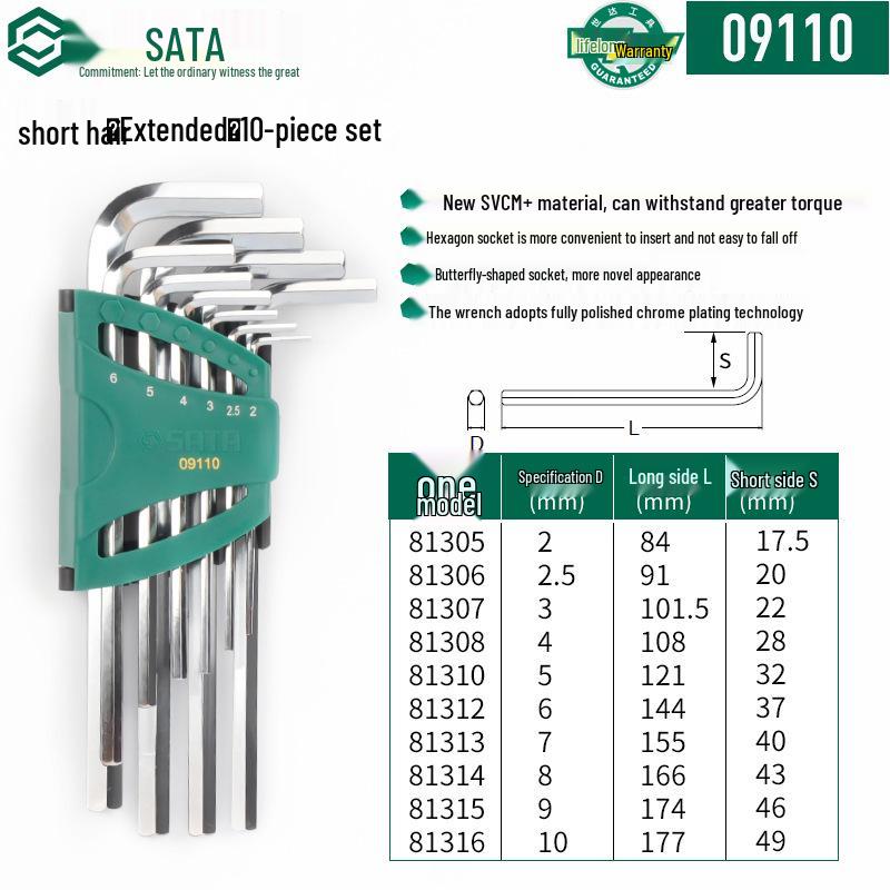SATA Extra Long Metric Hex Ball Head Wrench Set, 10-Piece