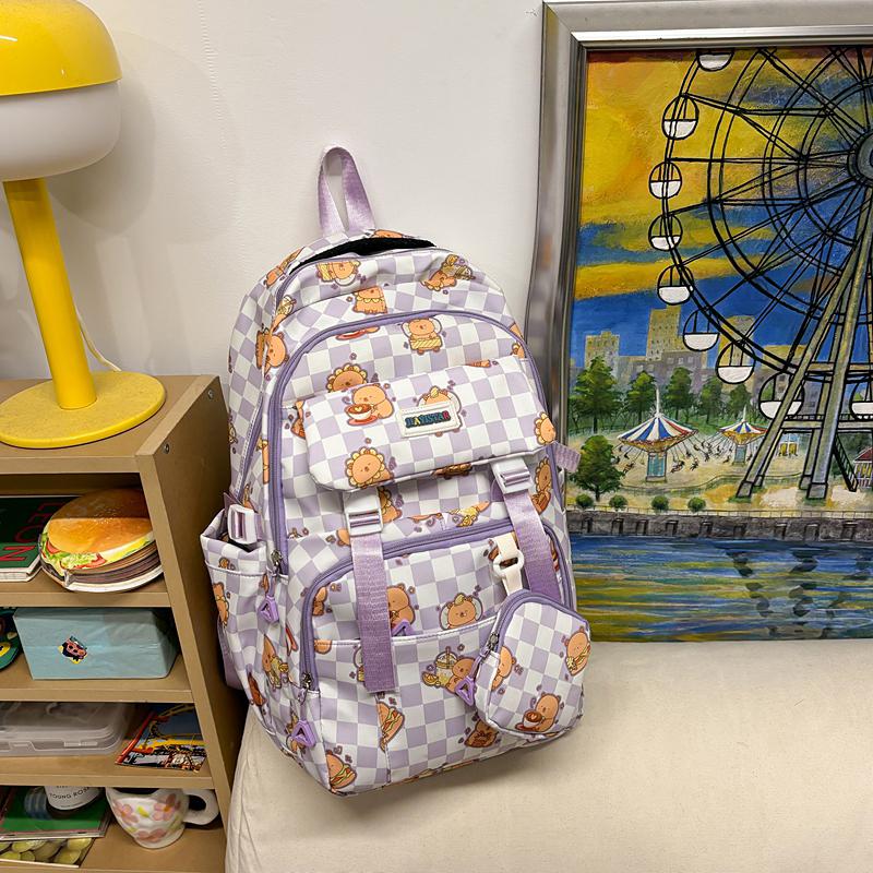 Printed Student Schoolbag Women's Large Capacity Travel Backpack with Coin Purse