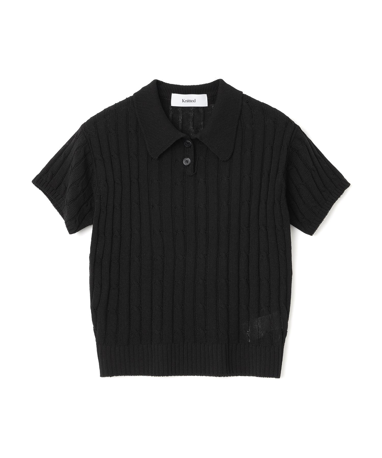 Nitied (W) Linen Cable Collar Crop Half Knit Black Free