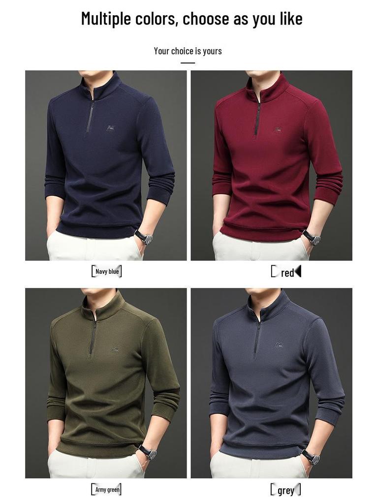 Herren Hoodie mit halbem Reißverschluss und Stehkragen, leichter Luxus, verdickt - Warm, hautfreundlich, gebürstete Basisschicht für Herbst/Winter.