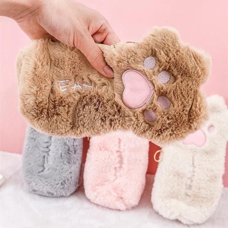 1PCS Plush Cat Claw Pencil Case Wallet Student Large Capacity Stationery Bag Pencil Bag Japanese Style Stationery Bag Study Supplies