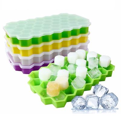 Kreativer Waben-Eiswürfelbereiter mit 37 Mulden, wiederverwendbare Schalen, Silikon-Eiswürfelform, BPA-freie Eisform mit abnehmbaren Deckeln