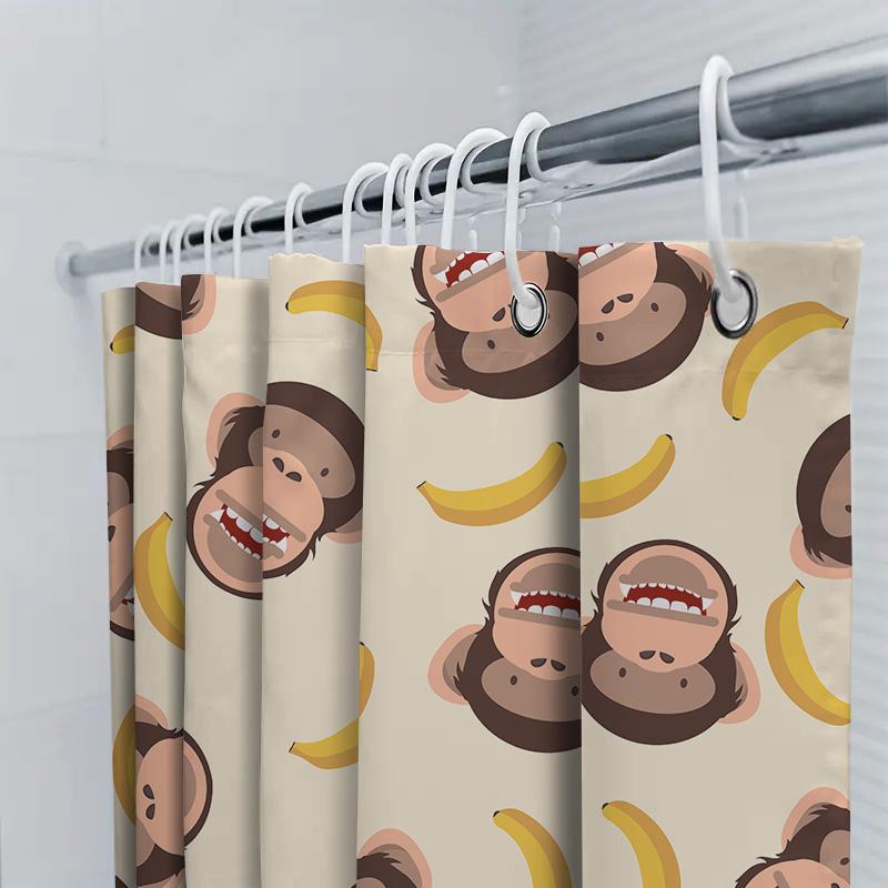 Monkeys Bananas Cartoon Shower Curtain Waterproof Fabric Decorative Bath Room Decor 180X200Cm Home Accessories