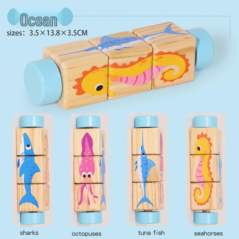 

Деревянные 3D мультяшные блоки-пазлы с животными и фруктами для малышей – вращающаяся обучающая доска