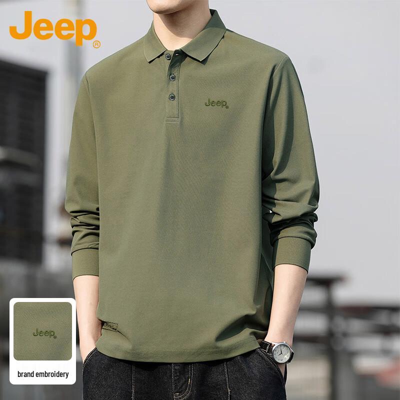 JEEP Men s Solid Color Long Sleeve Polo Shirt L