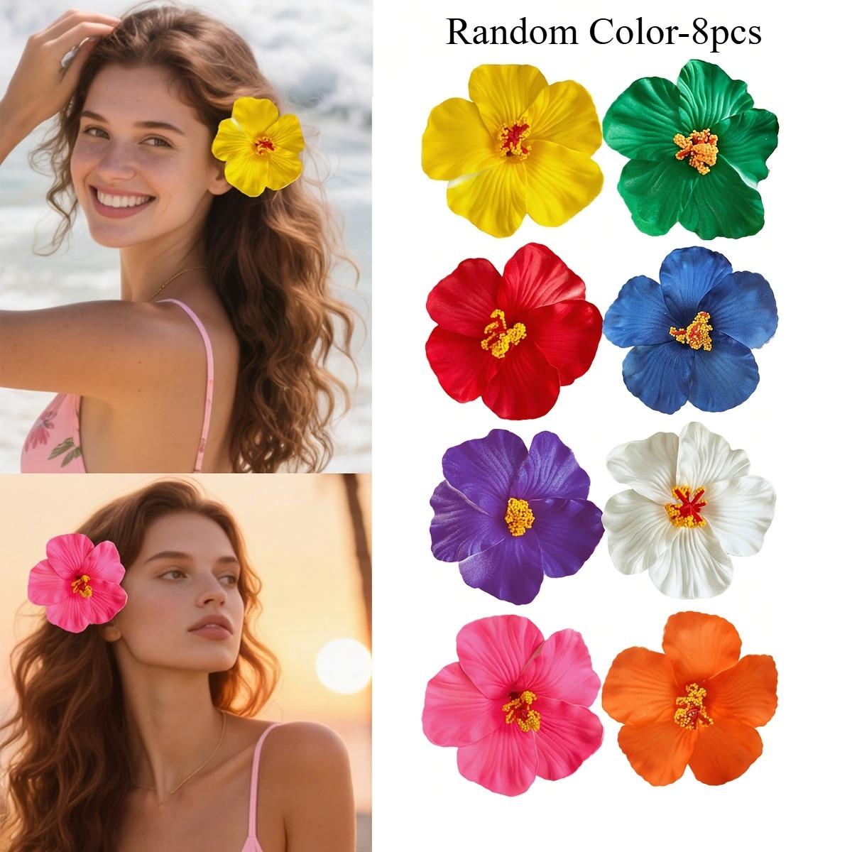 8pcs Hawaiian Flower Hair Clips Artificial Flower Clips Plumeria Hibiscus Flower Hair Clips Beach Party Summer Hair Accessories