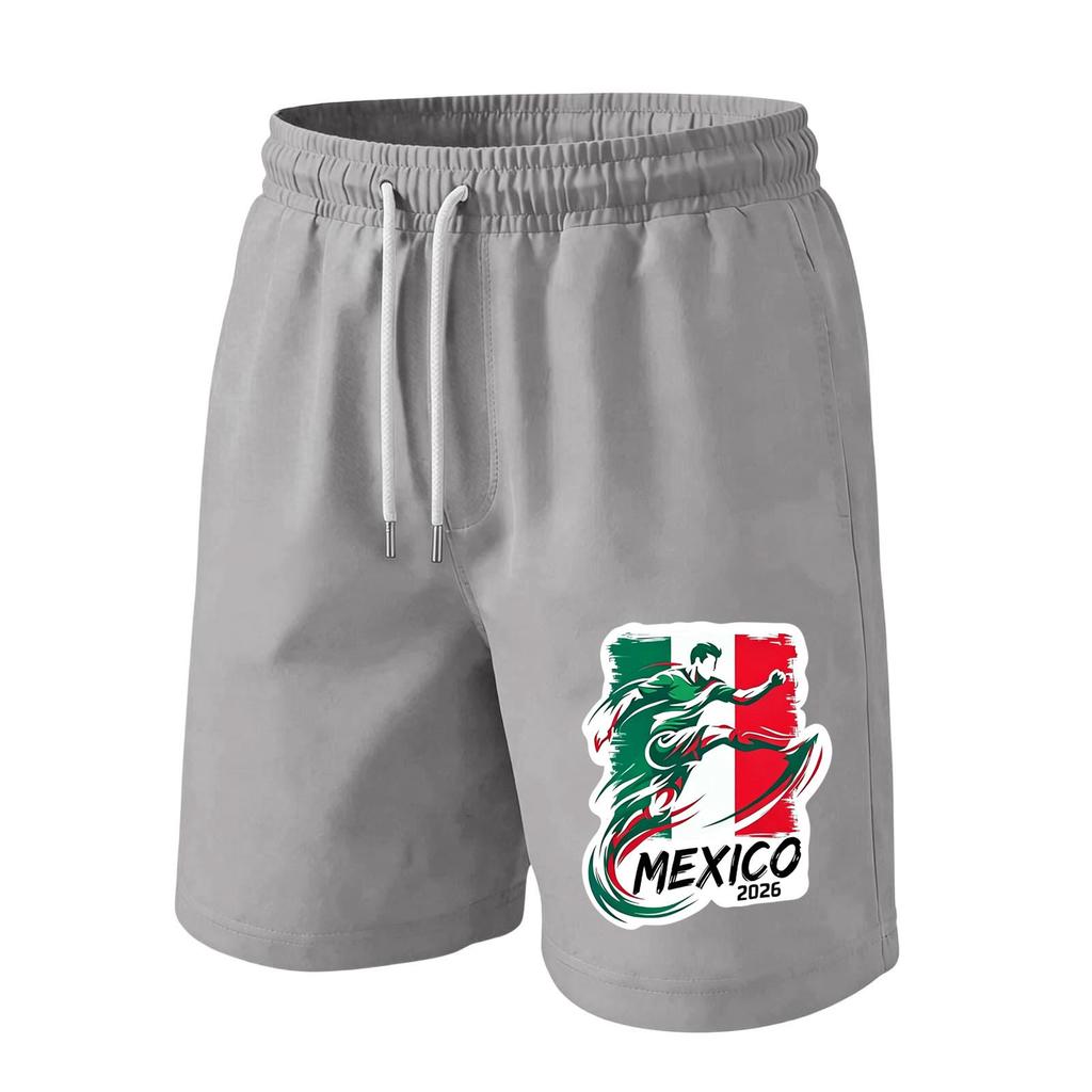 Men’s Drawstring Waist Shorts with Mexico 2026 Inspired Print Casual Loose Fit Sportswear