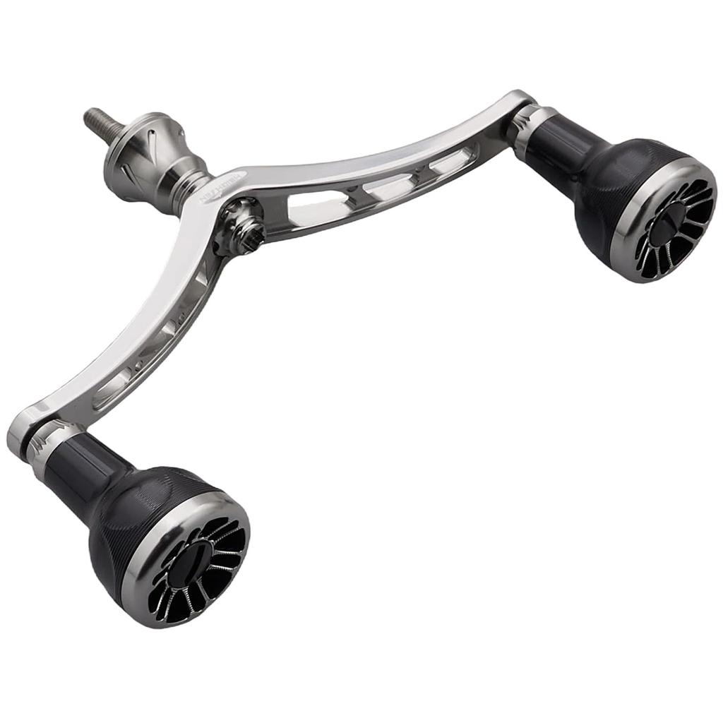 HEIGHTEN Reel Handle with Compatible with Shimano and Daiwa Spinning Arch Engine Series 98/110mm 24.5mm Knob, Reels, (Gunmetal & Black, 110mm)