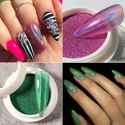 Holographic Nail Powder Chrome Laser Mirror Glitter Design Nail Art Pigment Rub Dust Flakes Decorations Brush