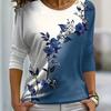 Autumn Women's T-shirt 3D Floral Butterfly Print Fashion Long Sleeve Round Neck Regular Tops Holiday Weekend Spring and Autumn Clothing