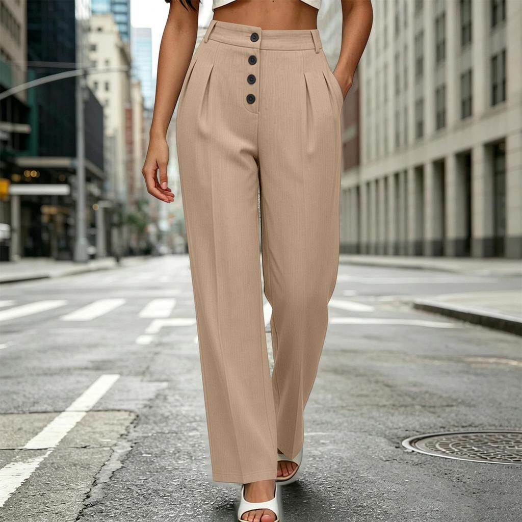 Women's Casual Wide Leg Pants - Color Mid- Loose Fit Trousers for Daily Wear