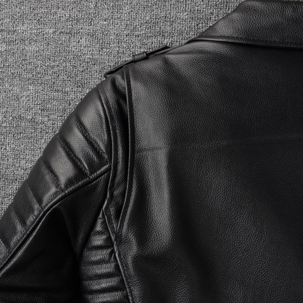 Giacca in Vera Pelle di Mucca Nera Uomo Giubbotti Motocicletta Bomber Abbigliamento da Equitazione Biker Cappotto in Pelle da Uomo Autunno