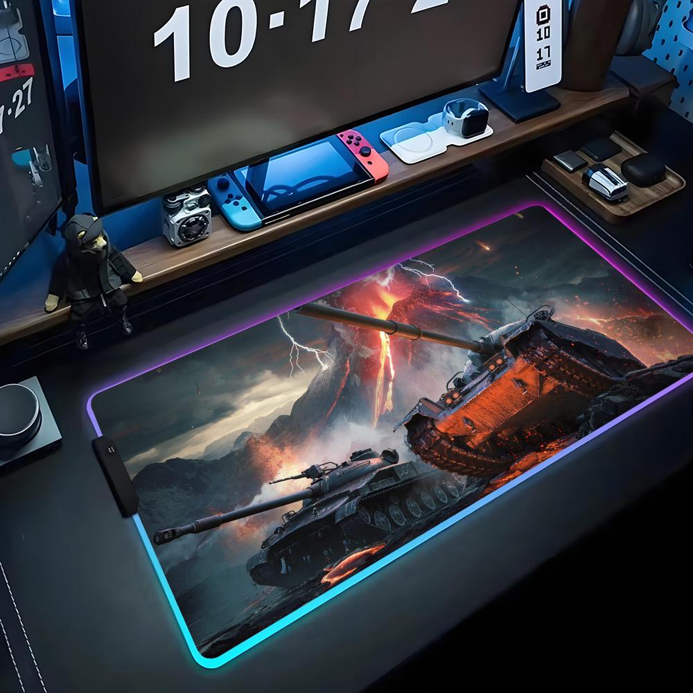 World of tanks Tappetino per Mouse RGB Tappetino per Mouse da Gioco Grande Tappetino LED Tappetino per Scrivania PC Tappetino per Mouse Luminoso Tappetini Grandi per Tastiera Tappeto da Tavolo Con
