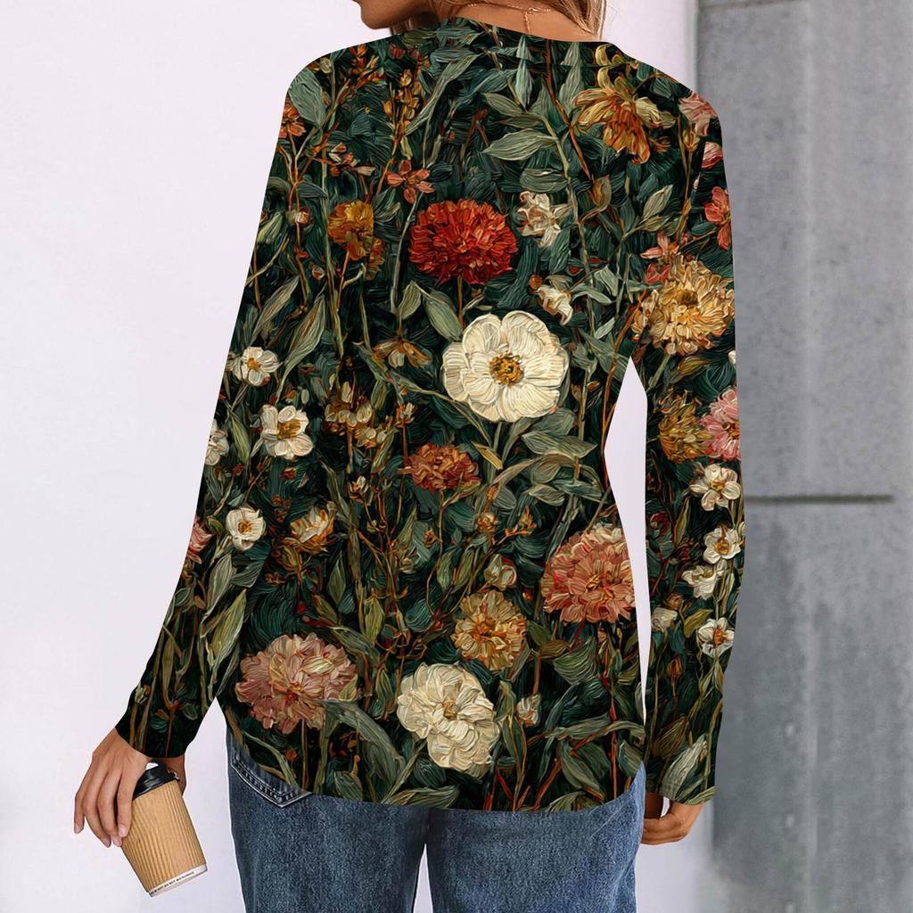 Women's Printed Long Sleeve Shirts Elegant Casual Tops Trendy Shirts Tops