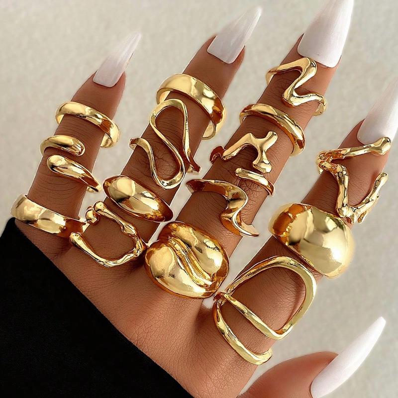 15pcs/Set Fashion Geometric Rings For Women Simple Casual Asymmetrical Hollow Decor Daily Wear Finger Rings Jewelry Gifts 2026