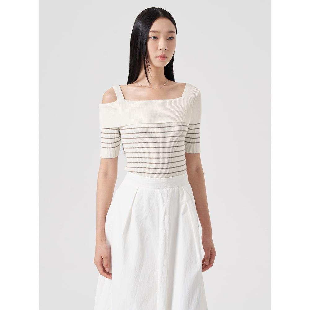 8Seconds Striped Off-Shoulder Knit Ivory (114851Ay10) Ivory/S