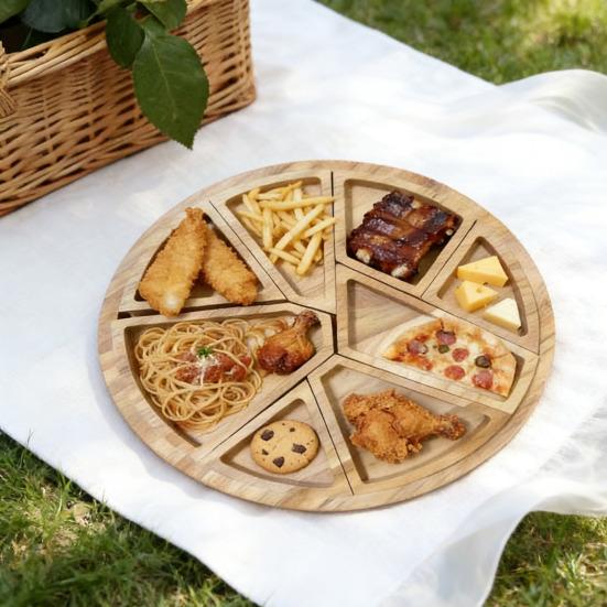 8 Çıkarılabilir Bölmeli Ahşap Servis Tepsisi Çok Bölmeli Tabak Meyveler Atıştırmalıklar Kuruyemişler Şarküteri Tahtası Çok Yönlü Peynir Parti Tepsisi